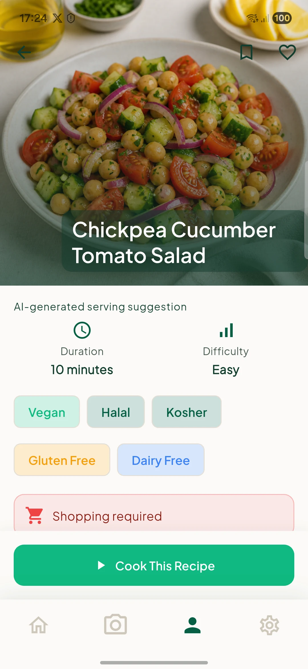 English CORIA confirmation for a successfully created personalized recipe